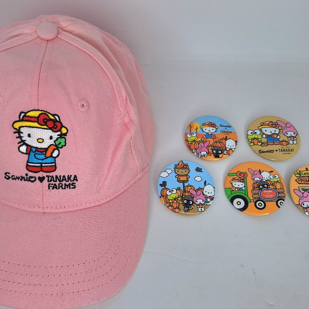 RARE Collectible Hello Kitty Sanrio x Tanaka Farms Baseball Cap & Five Piece But